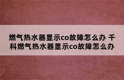 燃气热水器显示co故障怎么办 千科燃气热水器显示co故障怎么办